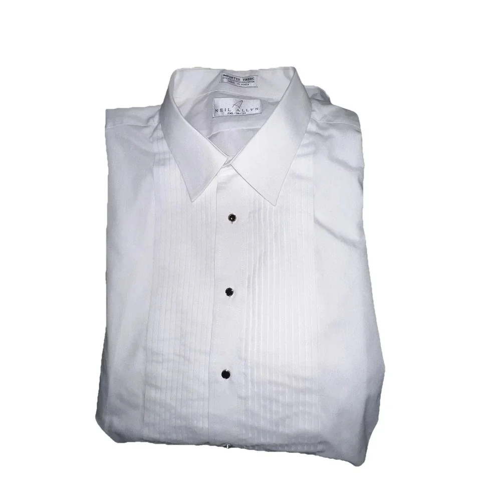 Neil Allyn 2XL Men's Tuxedo Shirt Pleated‎ White Jeweled Buttons